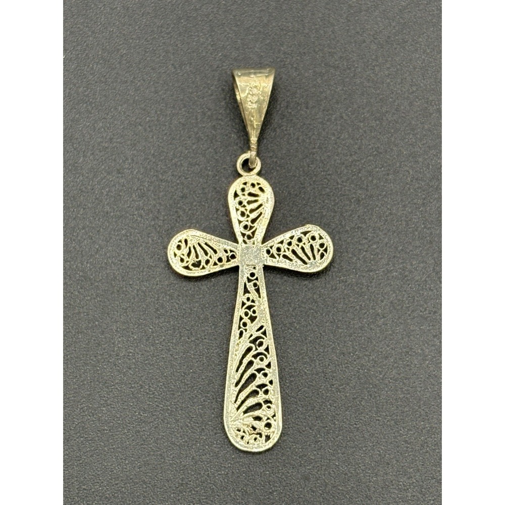 Vintage Sterling Silver Scroll Cross Pendant 925 E22
